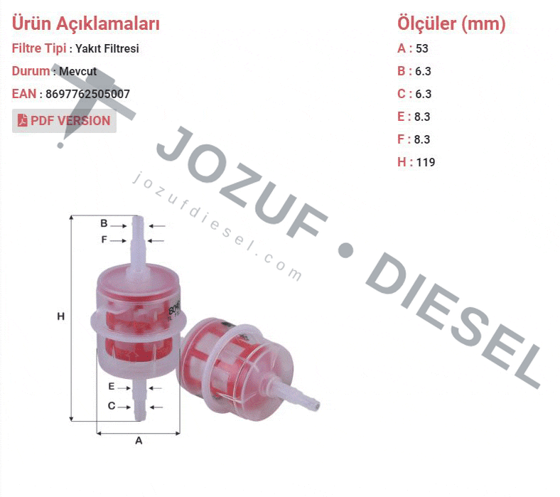 Webasto Inline Fuel Filter (Large) 3
